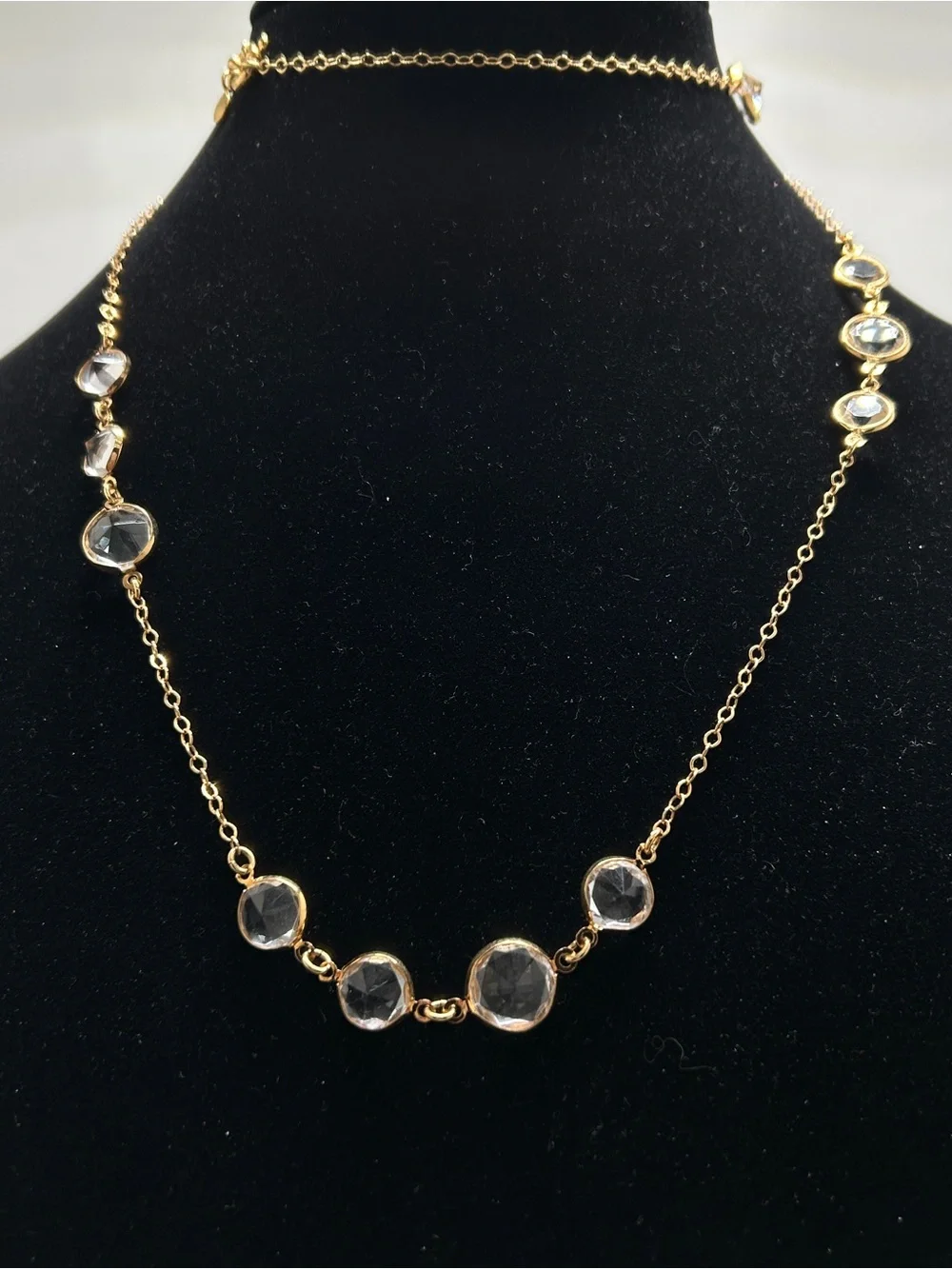 J. Crew, Gold And Clear Glass Cabochons Long Necklace